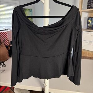 BCBGMaxAzria Black Off-Shoulder Bell Sleeve Blouse Top